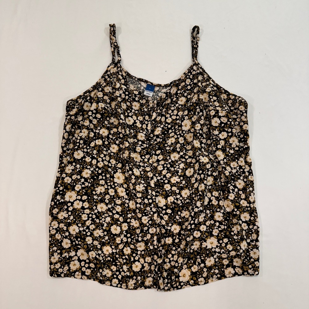 Old Navy Floral Cami Top Womens Large Black Cream Rayon Adjustable | Cottagecore